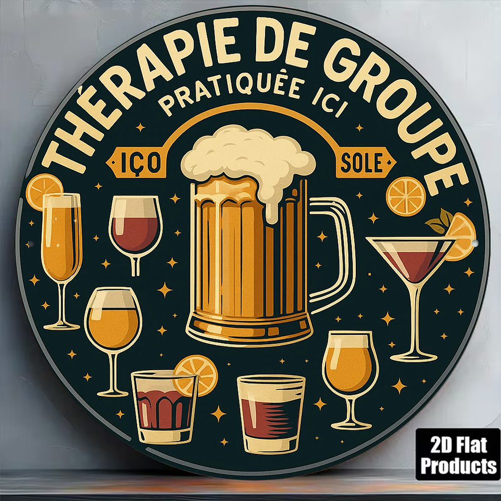 Beer And Wine Quote - Letrero Metálico Vintage Redondo Plano 2D