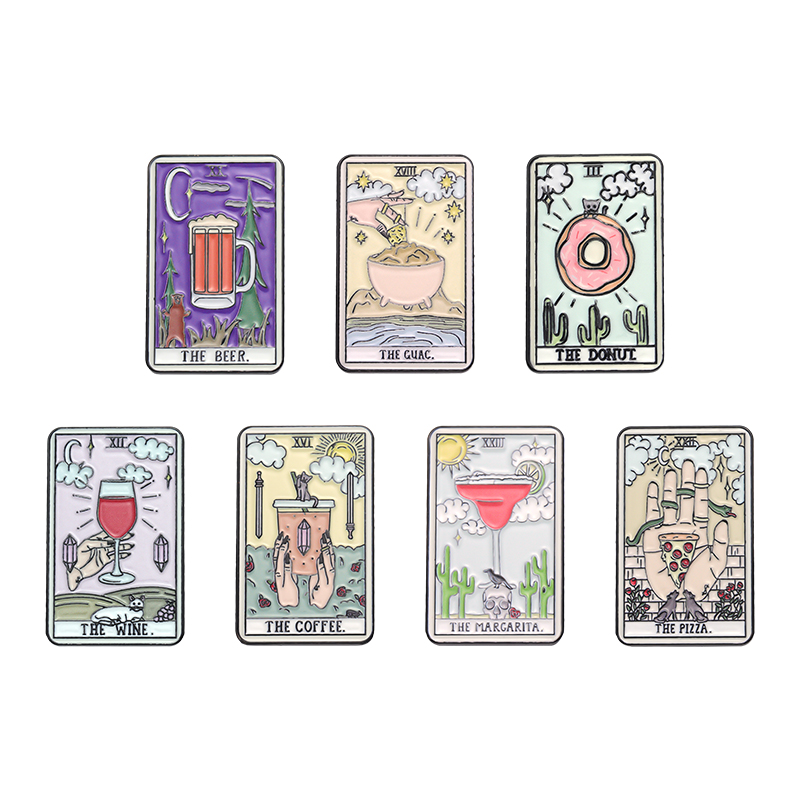 Wine Beer Pizza - Alfileres esmaltados de Tarot para comida,